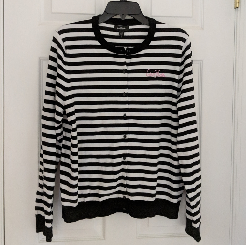 Lord & Taylor Black & White Cardigan